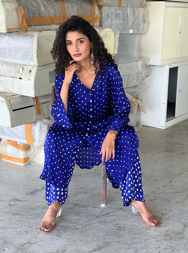 Blue Bandhani Kurta Set