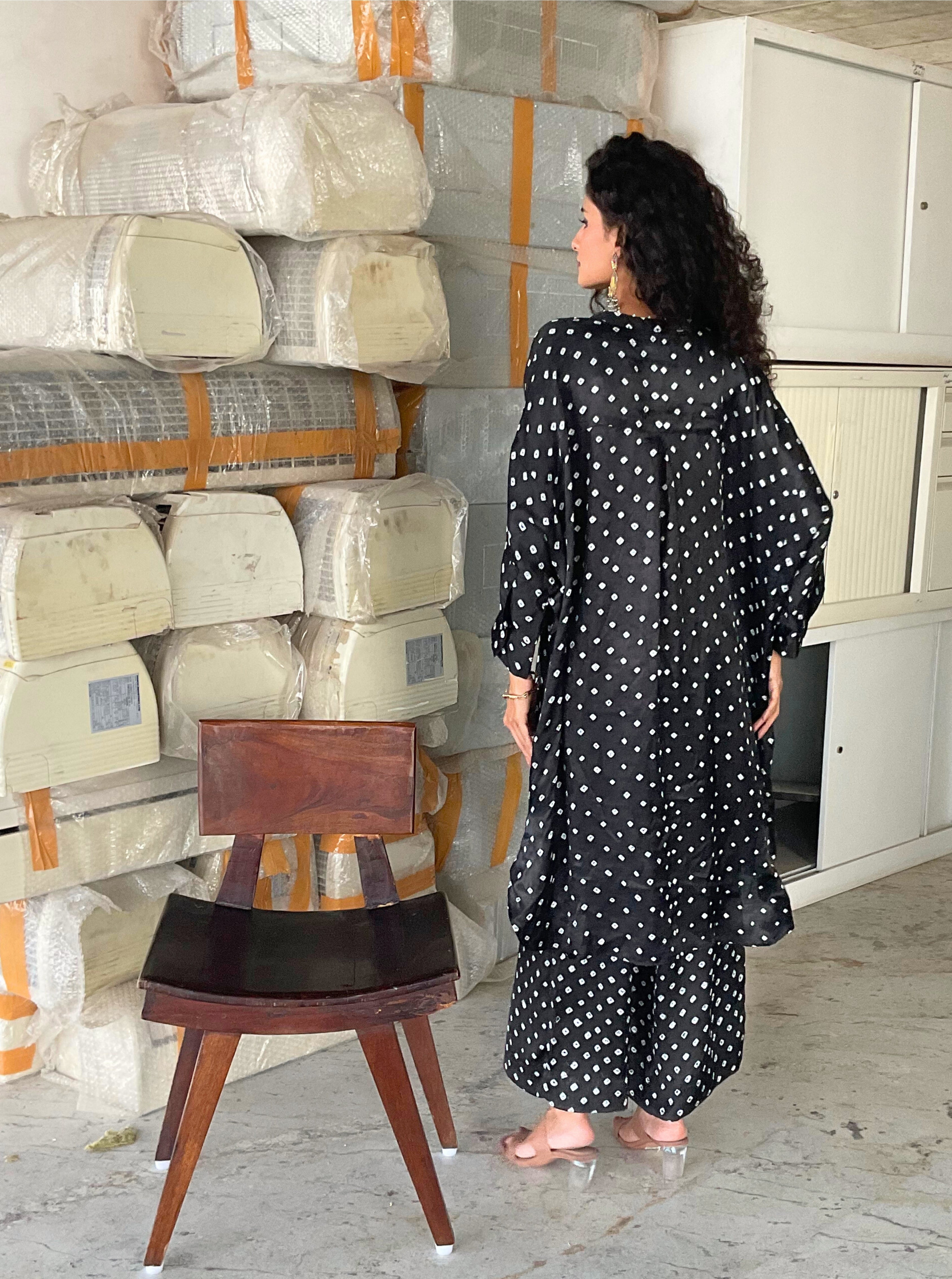 Black Bandhani Kurta Set