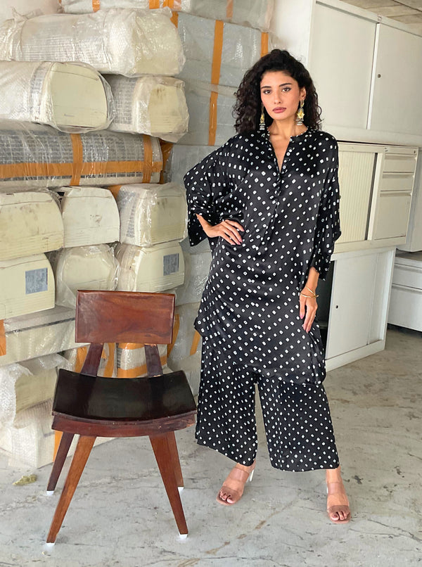 Black Bandhani Kurta Set