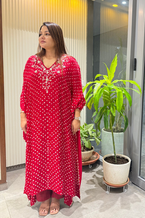 Rajrani Bandhani Kaftan- Red