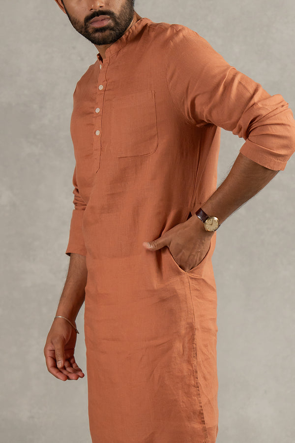 Linen Men Kurta – Sand Brown