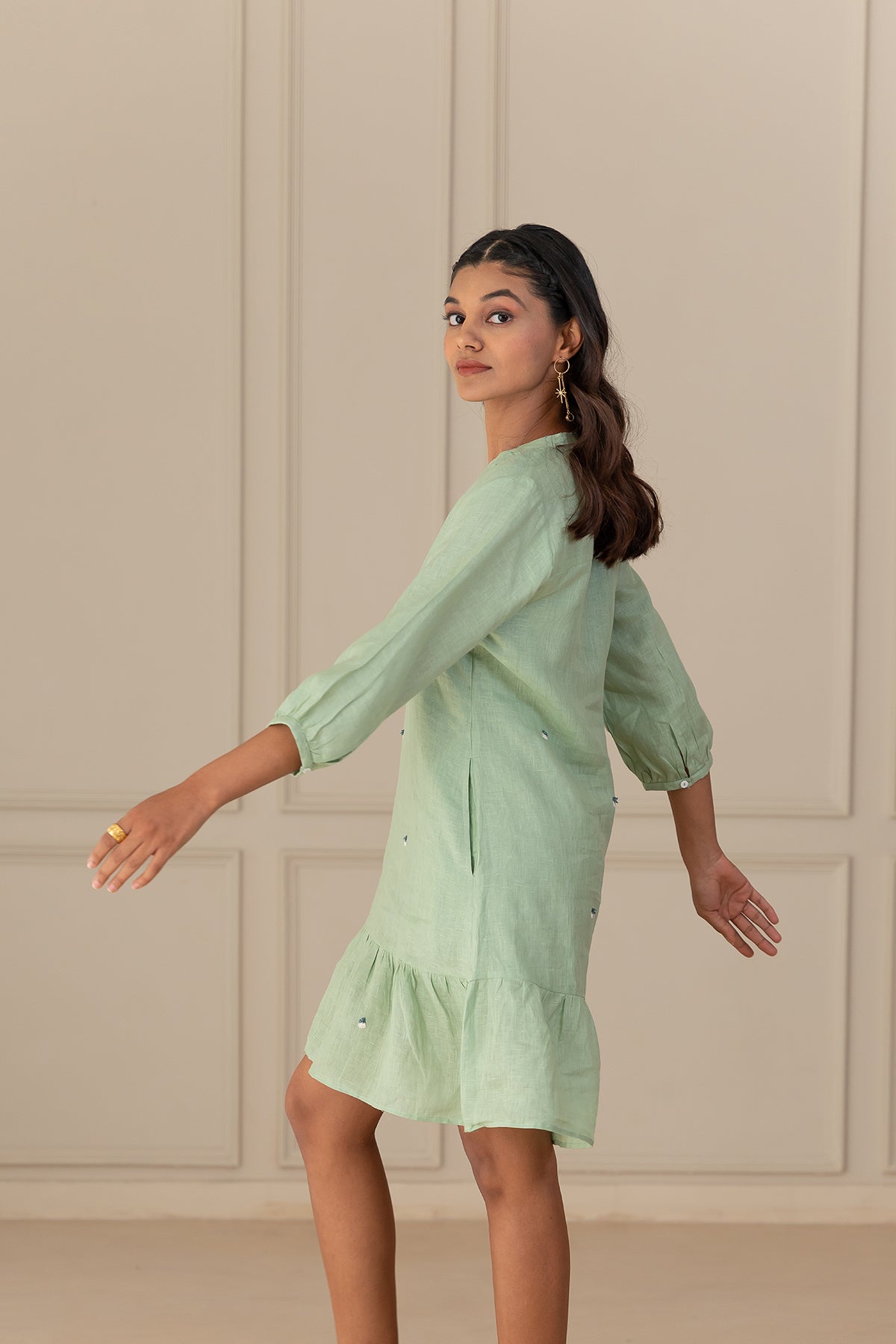 IVY LINEN DRESS - Pista