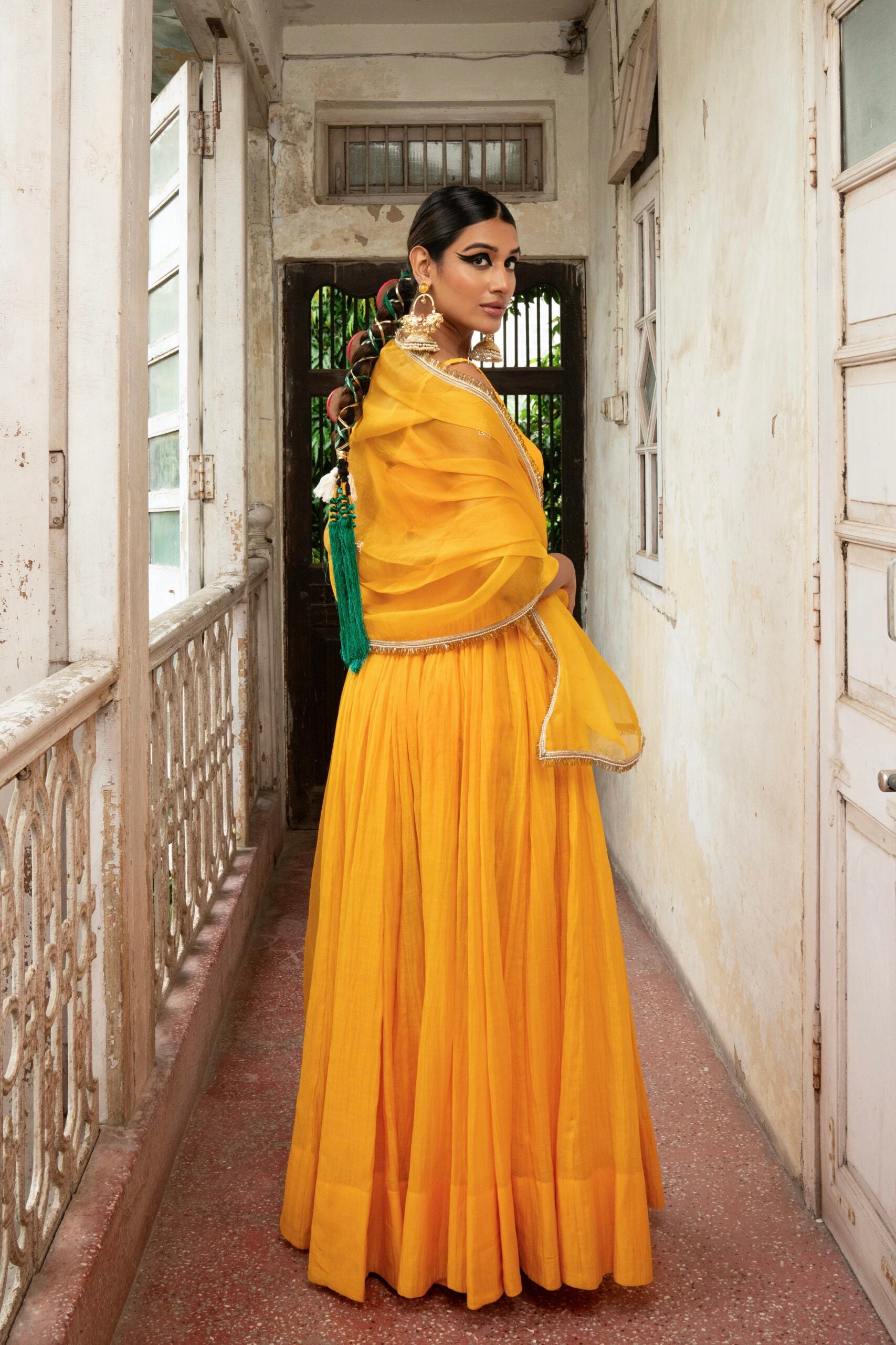 Ghoomar Lehenga - kesariya peela