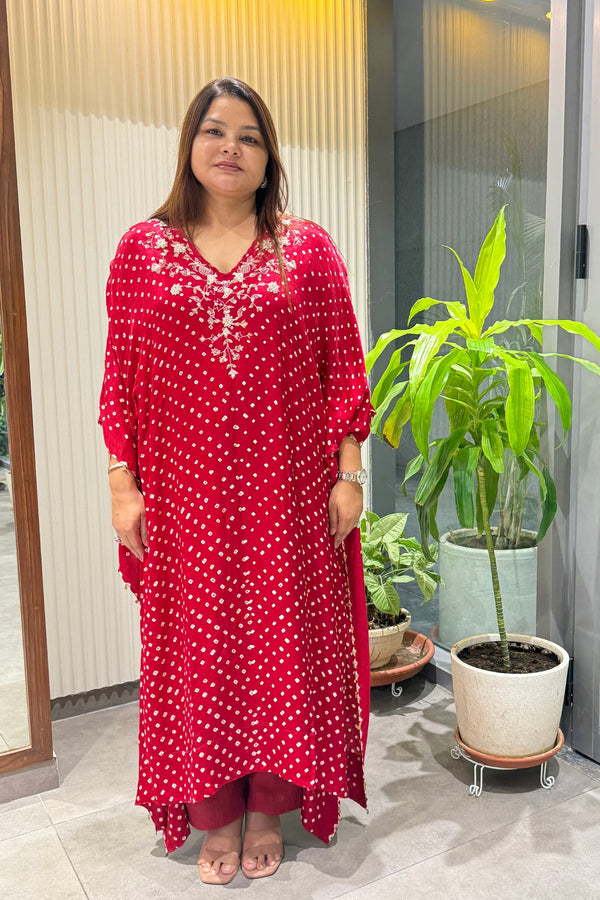 Rajrani Bandhani Kaftan- Red