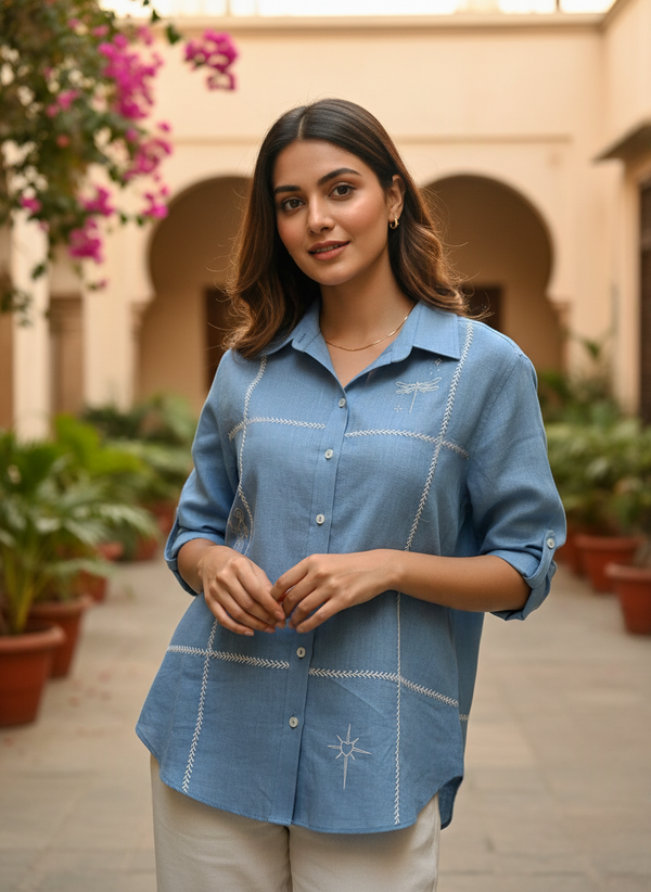 Short Sandra Shirt - Icy blue