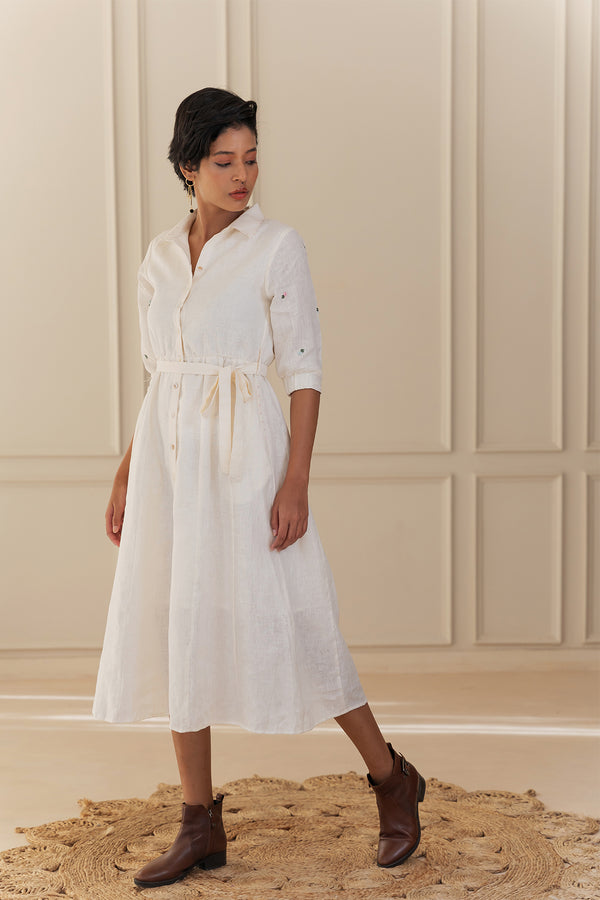 SARA LINEN KALI DRESS - Off white
