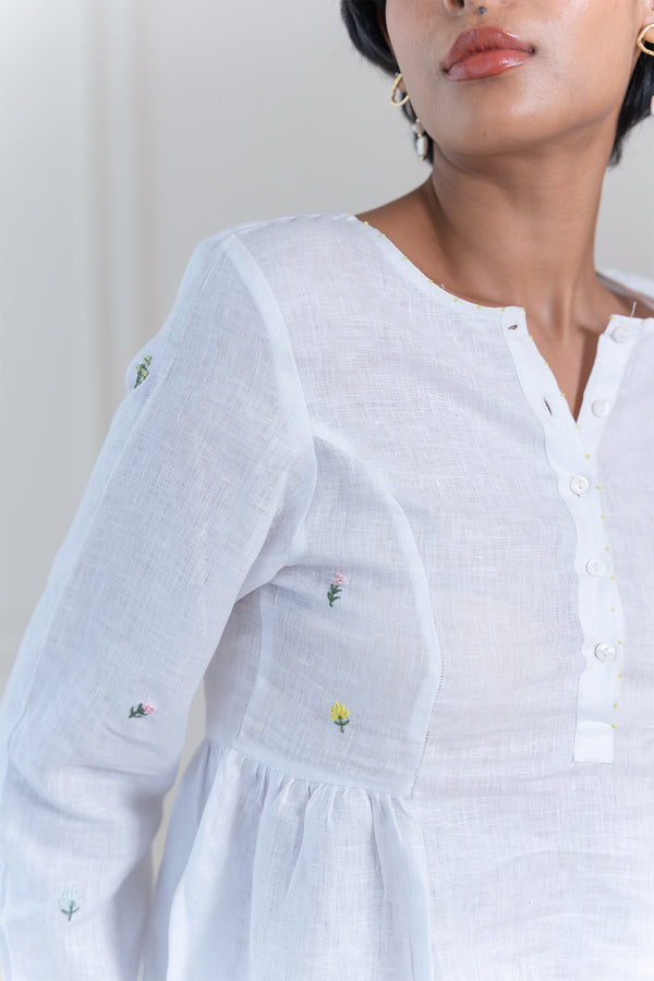ACACIA LINEN TOP - White