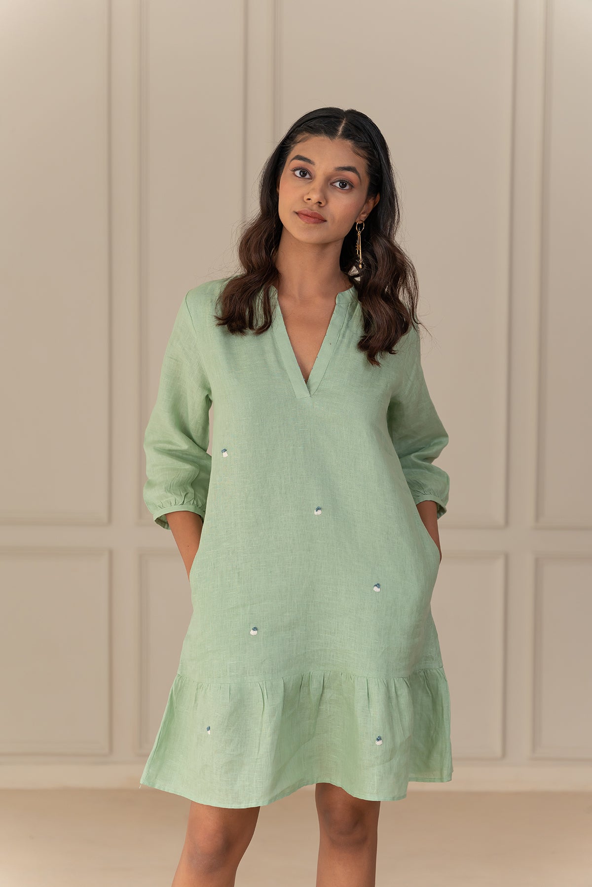 IVY LINEN DRESS - Pista