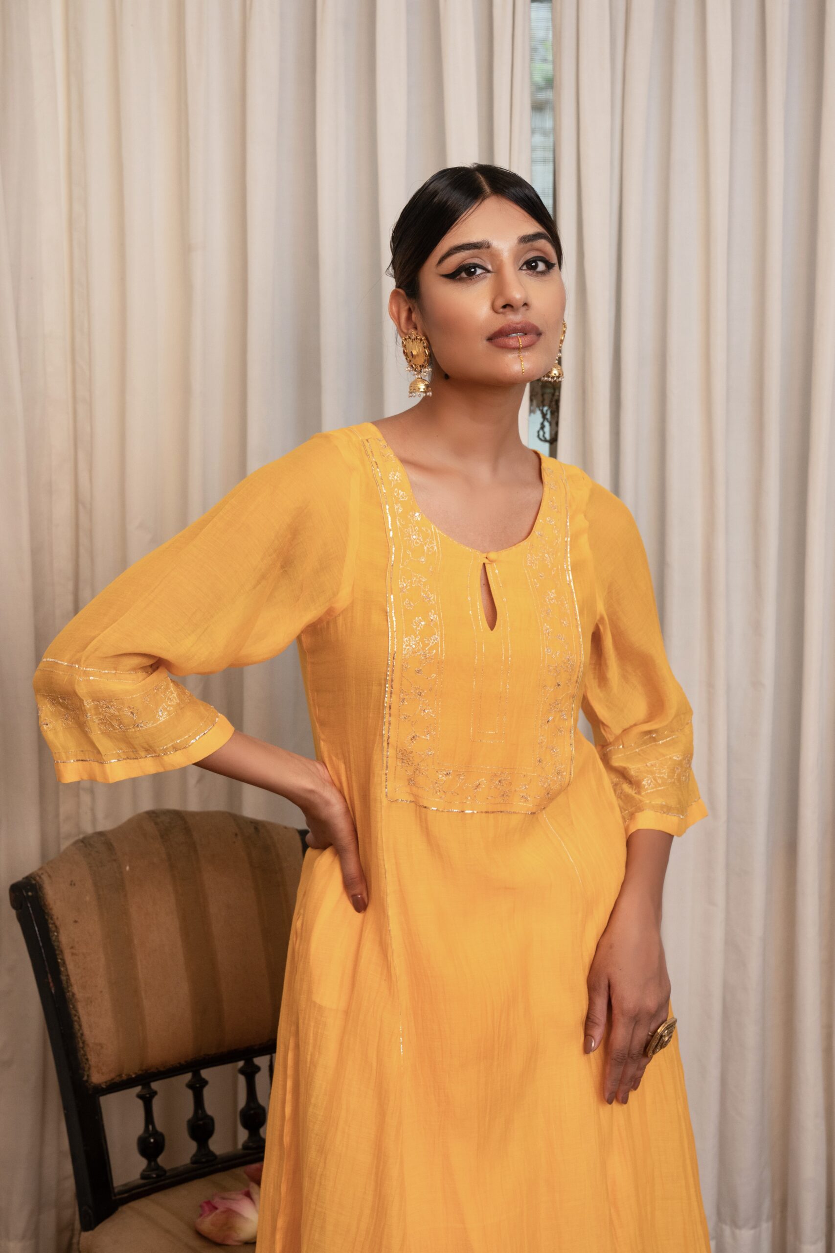 "Goru Aur Badal" Straight Kurta set - kesariya peela