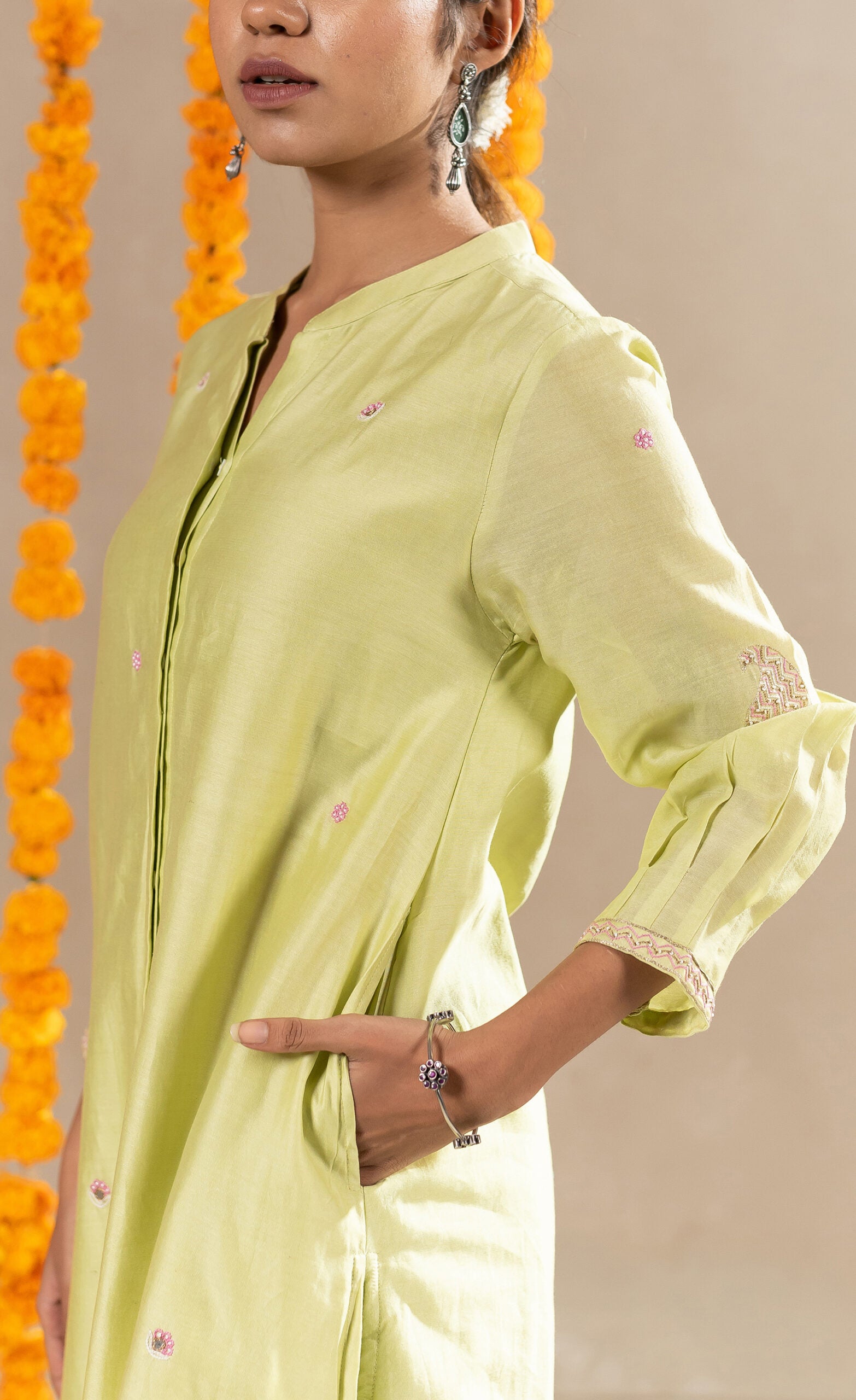 Noor Buttoned Up Kurta With Pants - Pristine Green