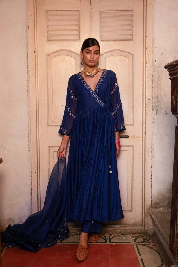 Lehariya Angarkha set - Mayur "Neela"