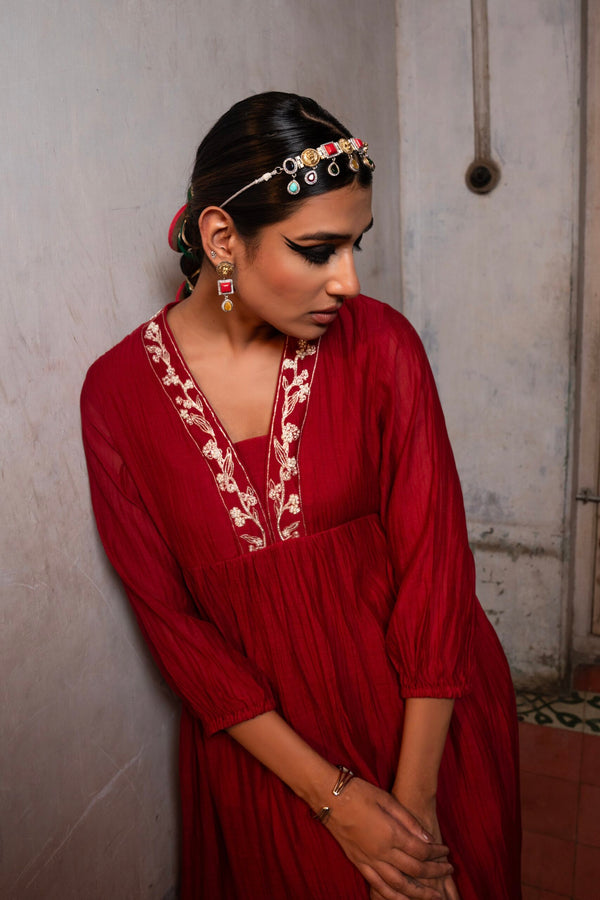 Moti Manek Dress - Sindhoori Laal