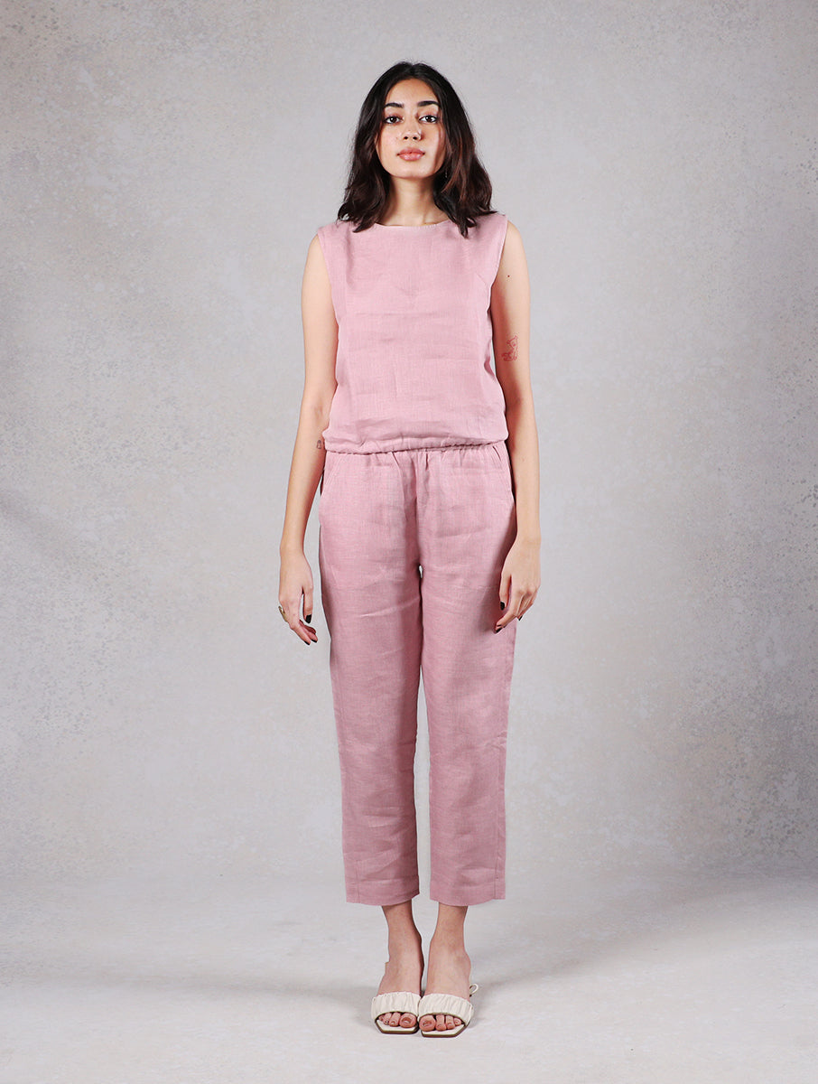 Maya Linen Narrow Pants - Mauve Pink