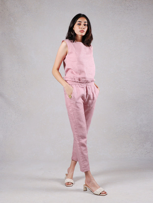 Maya Linen Narrow Pants - Mauve Pink