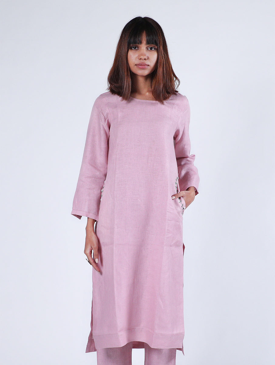 Doris Linen Kurta With Pockets - Mauve Pink