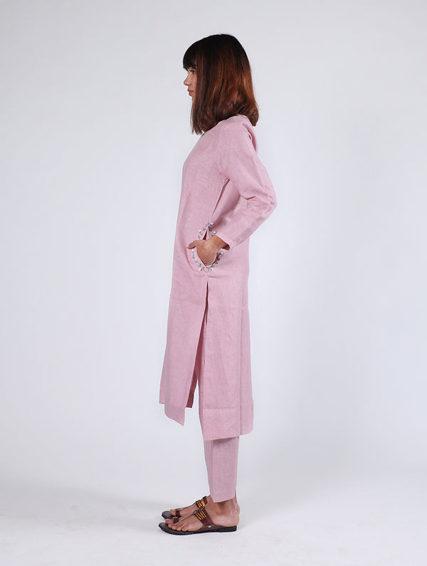 Doris Linen Kurta With Pockets - Mauve Pink