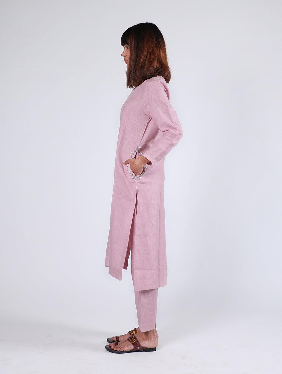 Doris Linen Kurta With Pockets - Mauve Pink