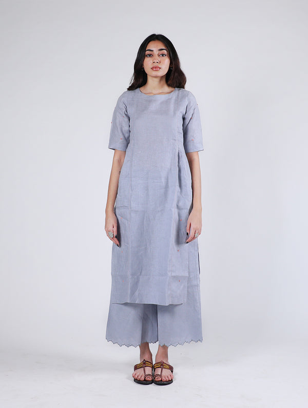 Linen Pin Tucks Kurta - Powder Blue