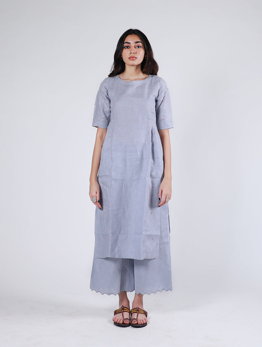 Linen Pin Tucks Kurta - Powder Blue