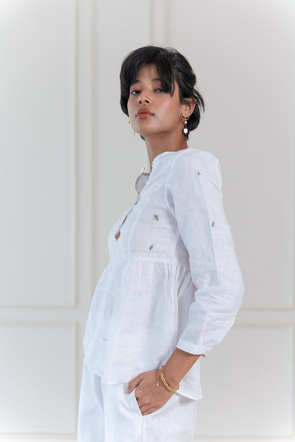 ACACIA LINEN TOP - White