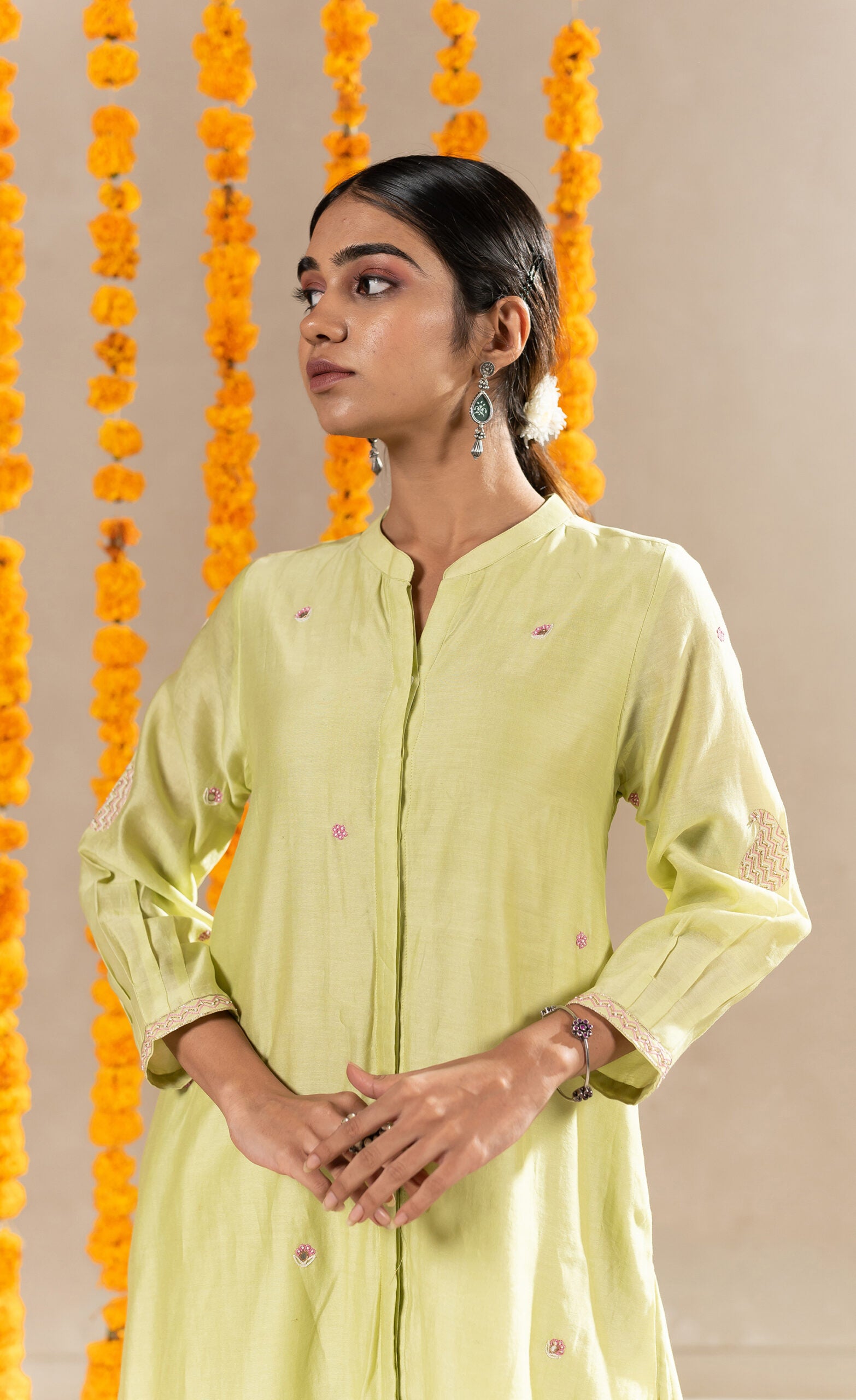 Noor Buttoned Up Kurta With Pants - Pristine Green