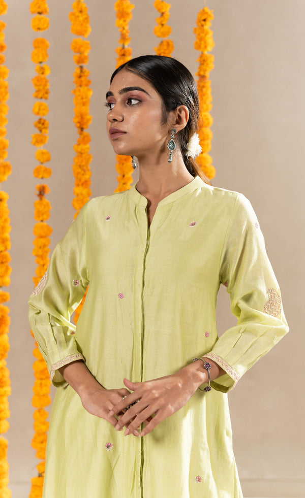 Noor Buttoned Up Kurta With Pants - Pristine Green