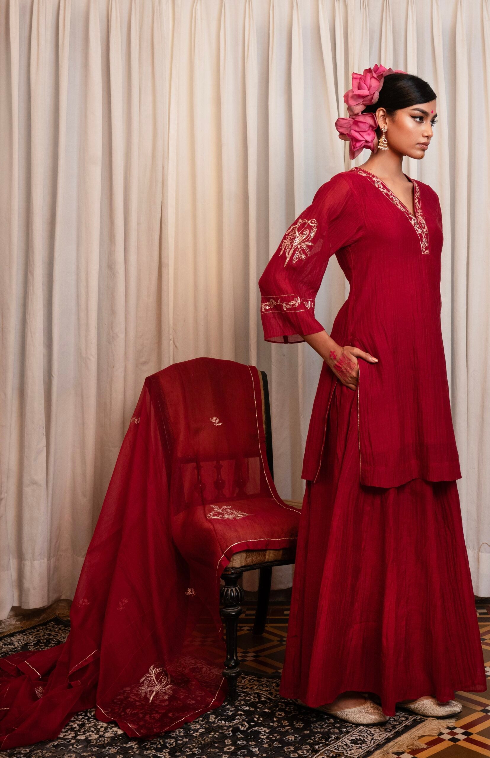 Hiraman Sharara Kurta set - sindhoori "laal"