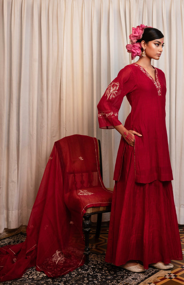 Hiraman Sharara Kurta set - sindhoori "laal"