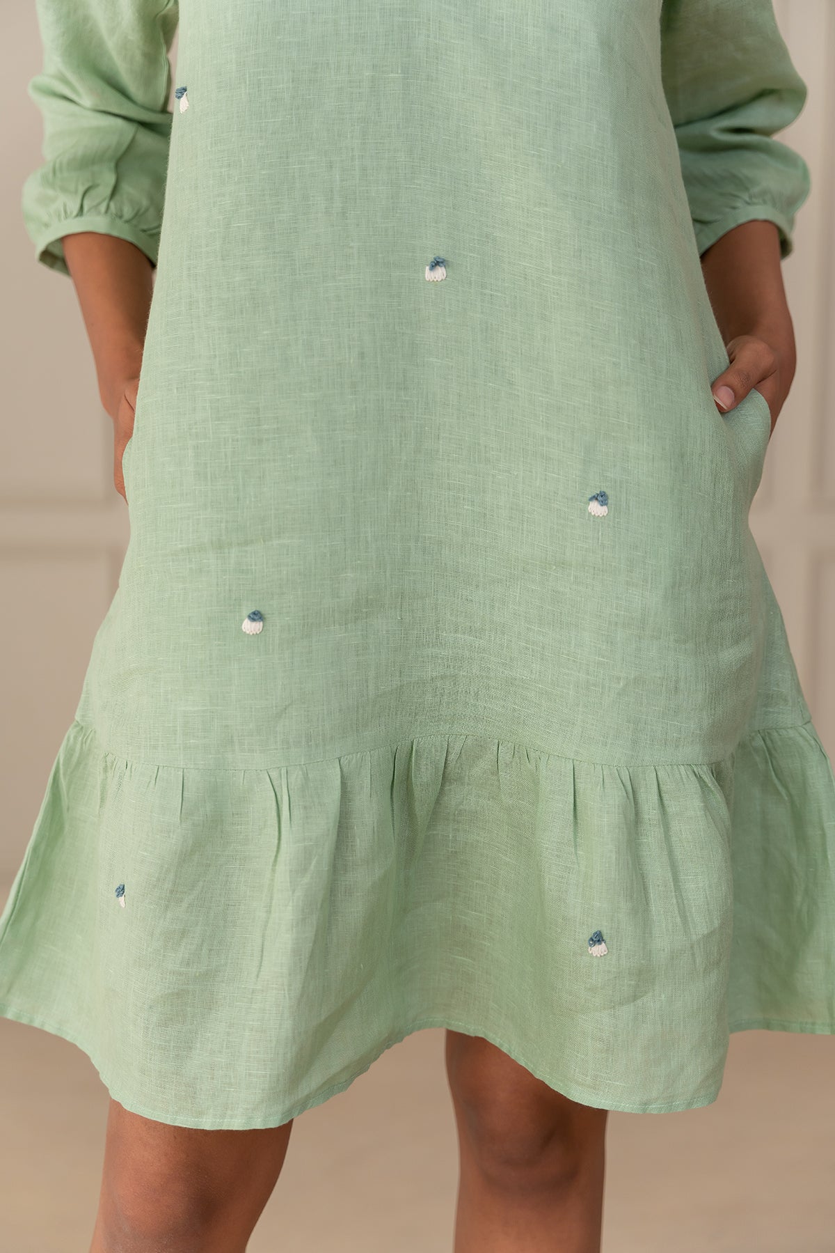 IVY LINEN DRESS - Pista