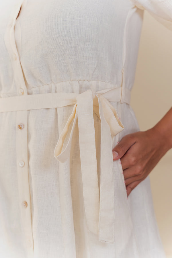 SARA LINEN KALI DRESS - Off white