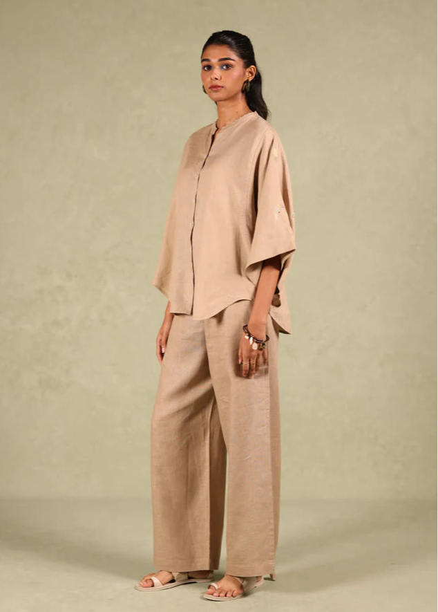 Linen Coord Set - Free Size Shirt With Flared Pant