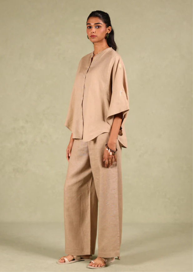 Linen Coord Set - Free Size Shirt With Flared Pant