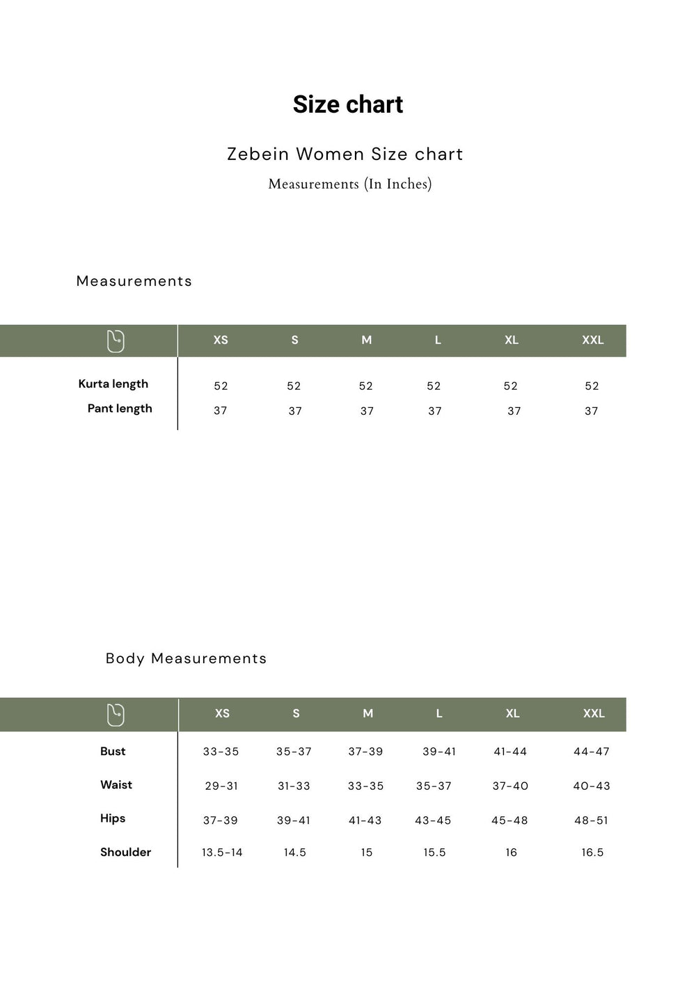 Size Chart 1