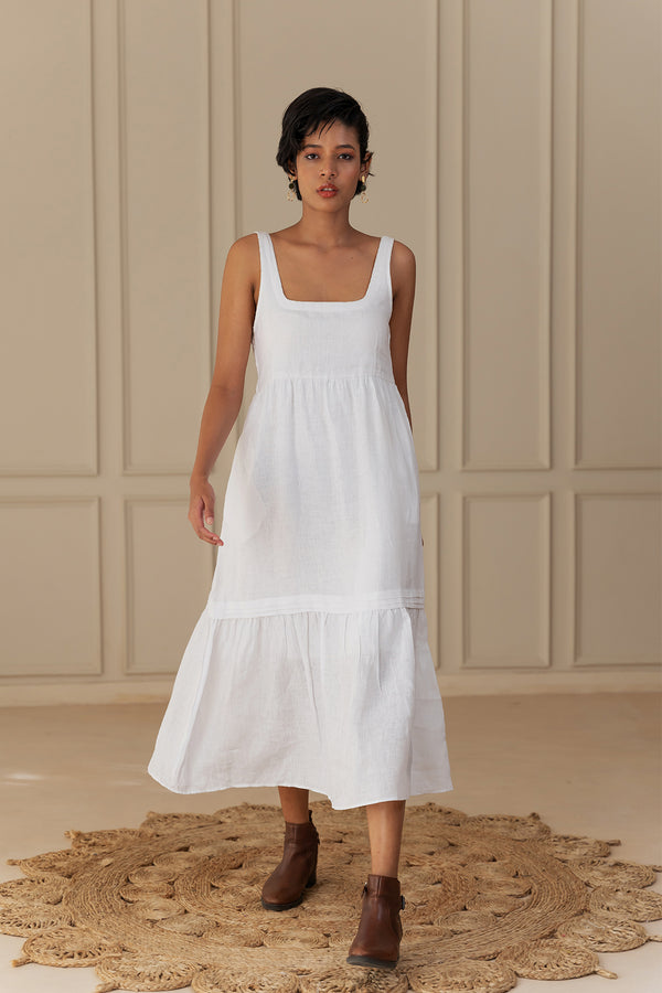 JASELINA LINEN DRESS - White