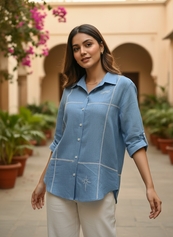 Short Sandra Shirt - Icy blue