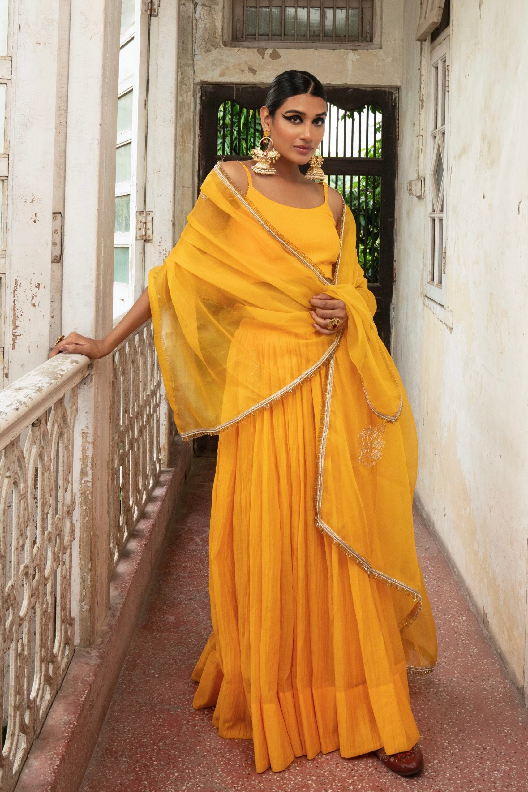 Ghoomar Lehenga - kesariya peela
