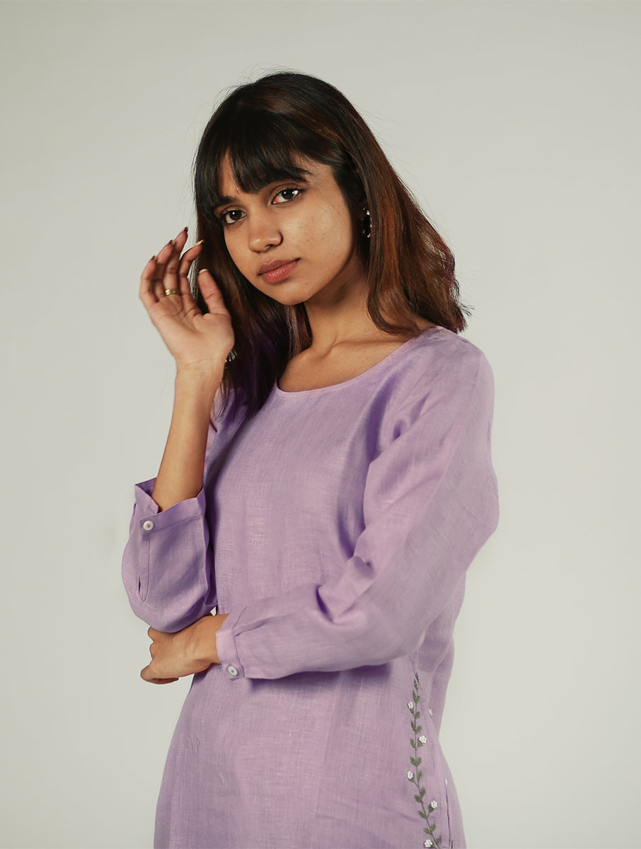 Doris Linen Kurta With Pockets - Mauve Pink
