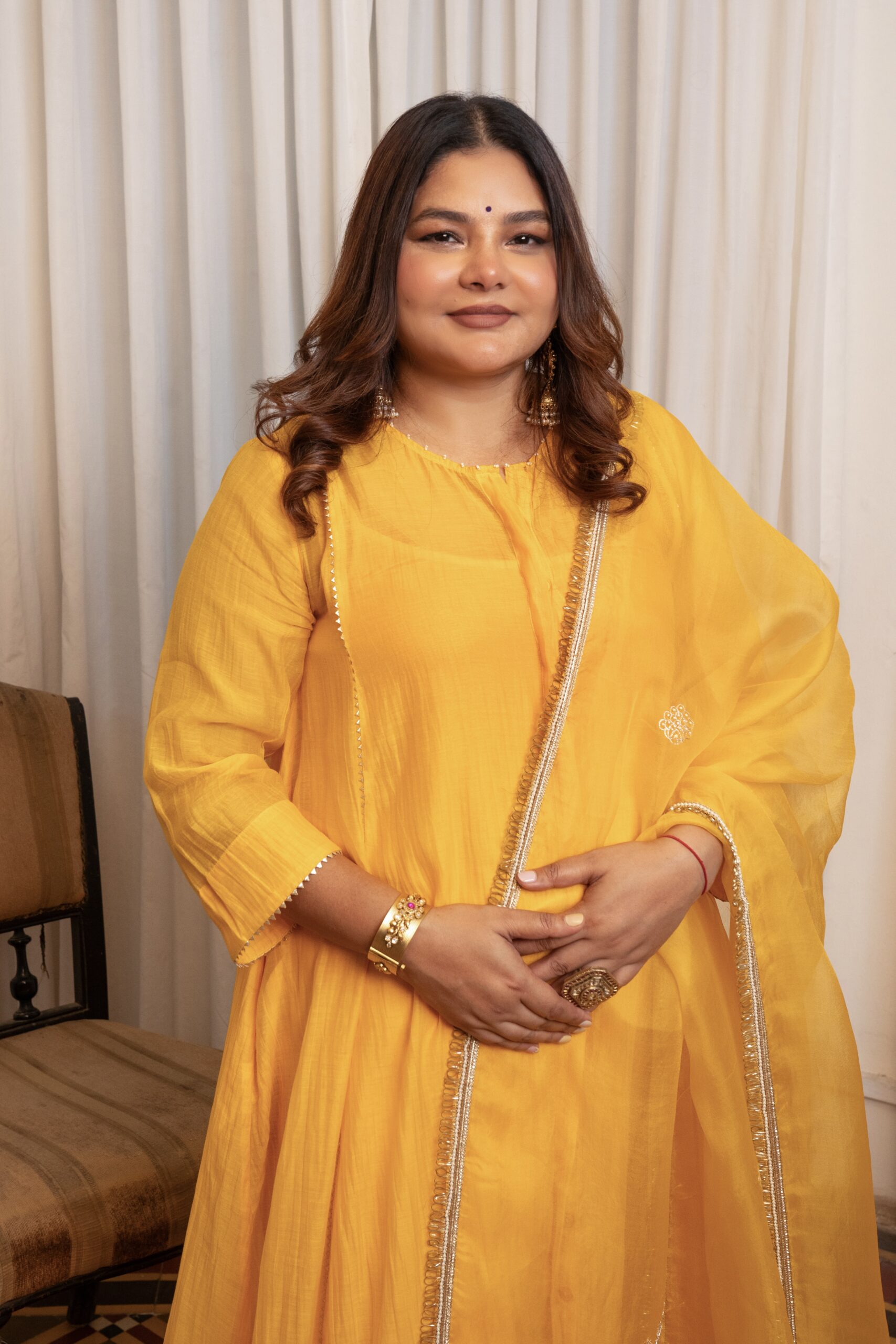 Champa Tui Kurta set - kesariya peela