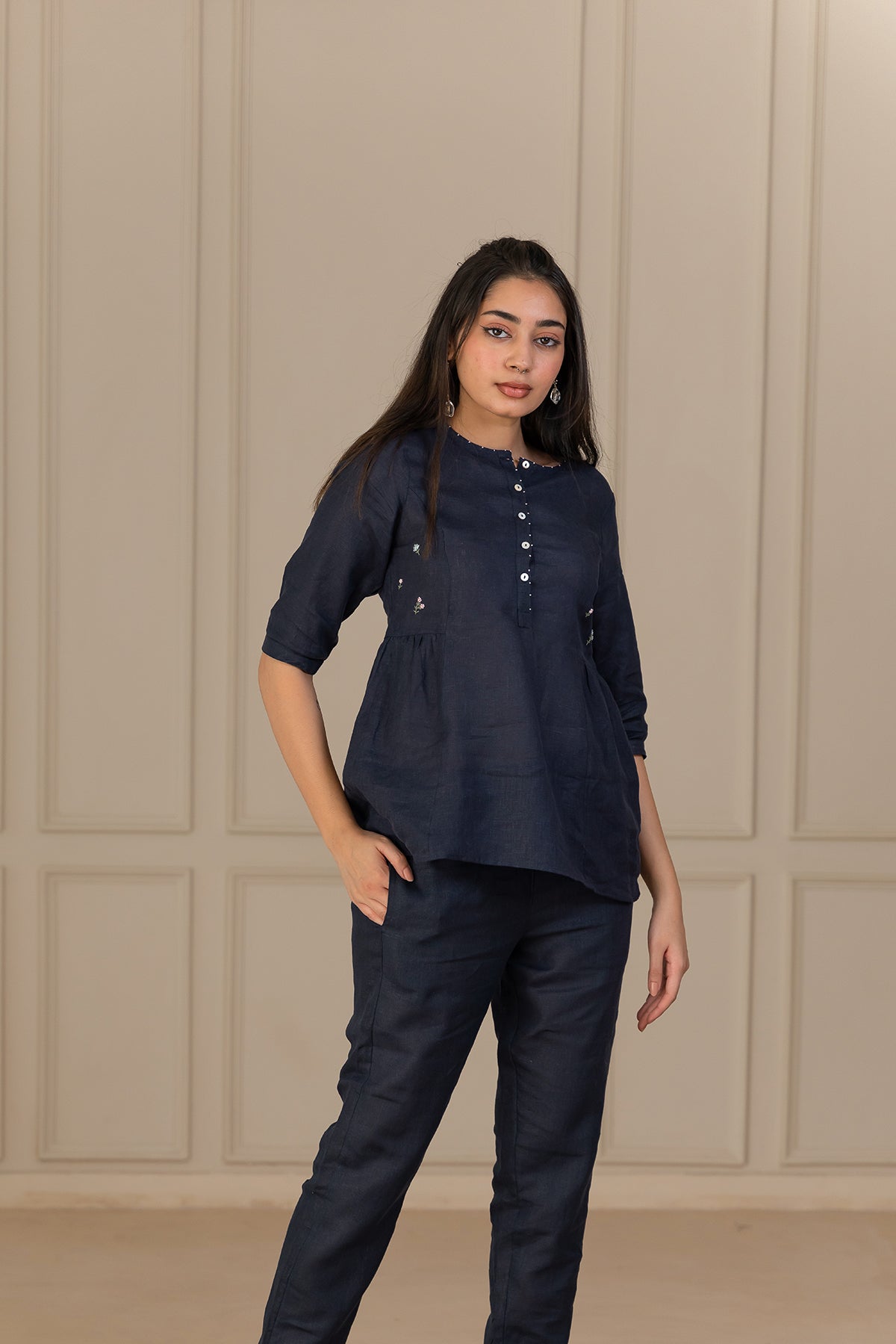 ACACIA LINEN TOP - Blue