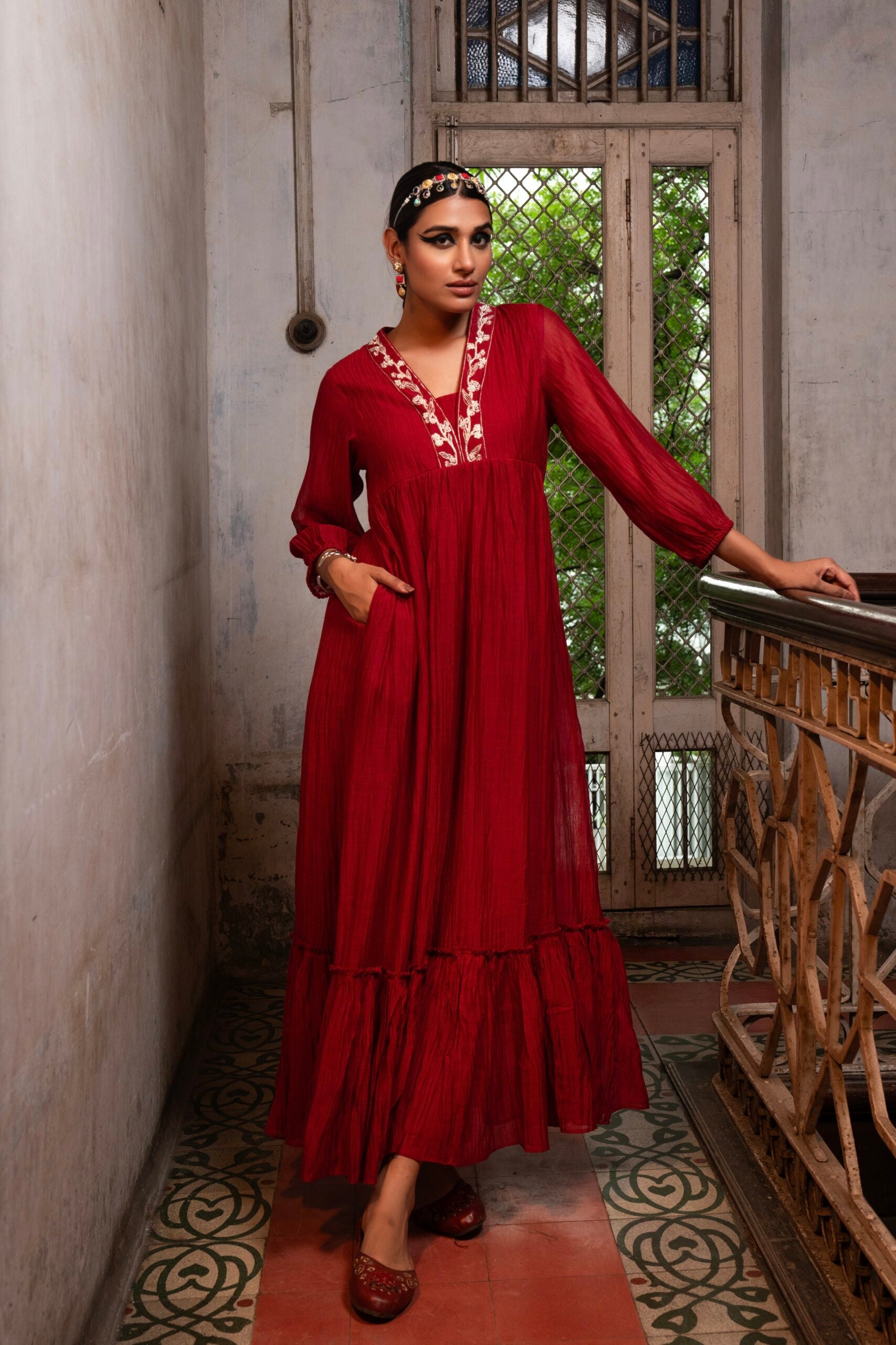 Moti Manek Dress - Sindhoori Laal