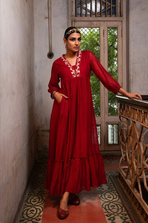 Moti Manek Dress - Sindhoori Laal