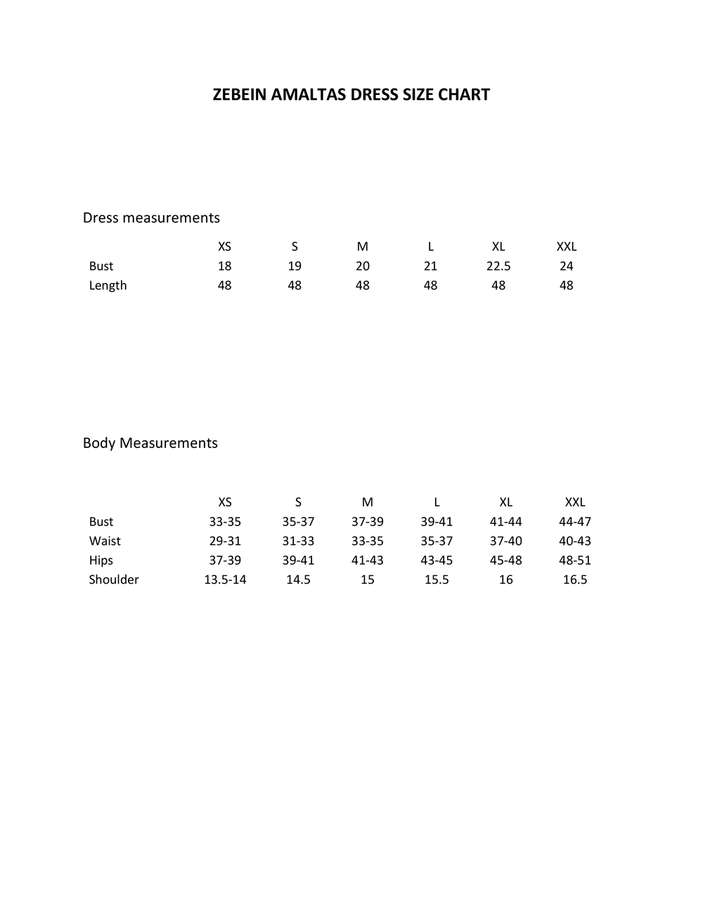 Size Chart 1