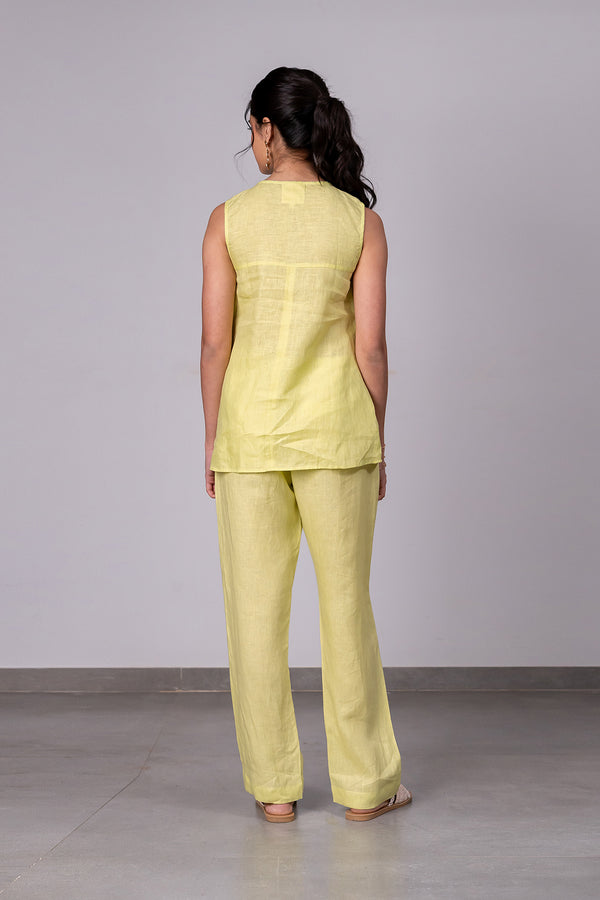 Adriene Linen Box Pleat Flare Top - Lime