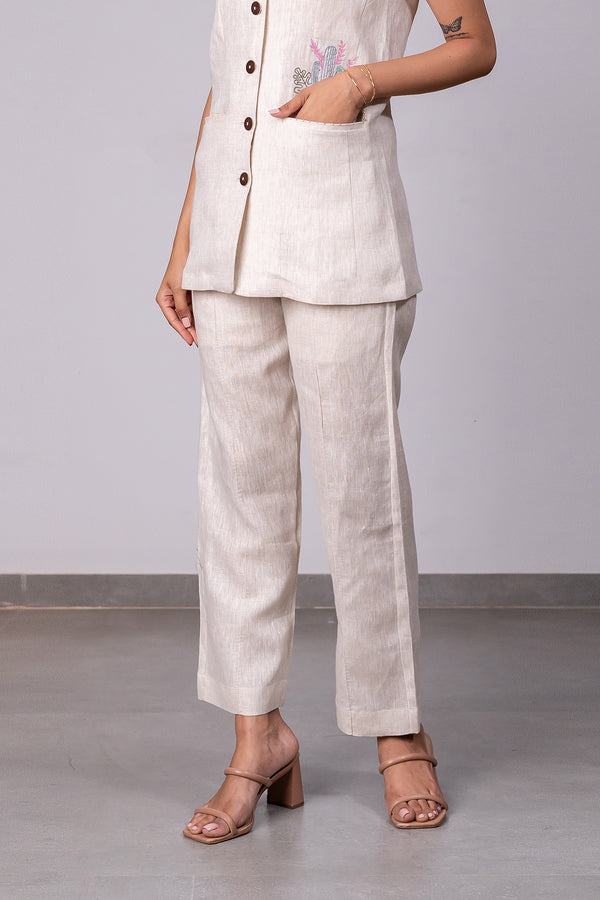 Alan Linen Tucks Pants - Ecru