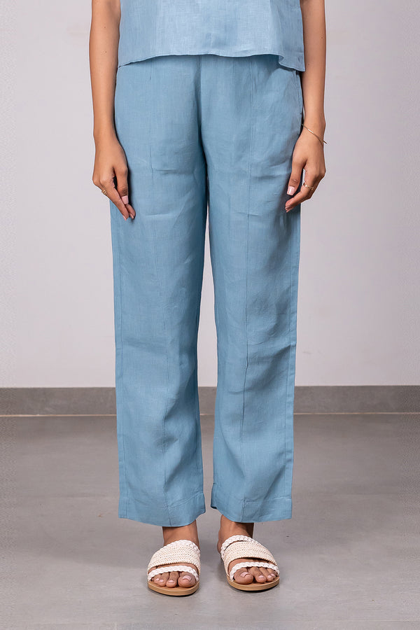 Alan Linen Tucks Pants – Icy Blue