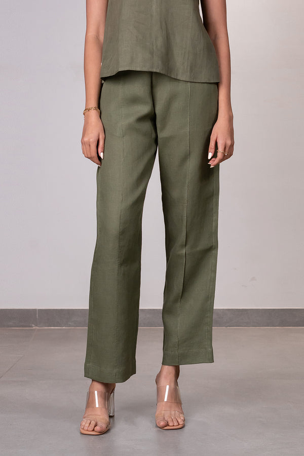 Alan Linen Tucks Pants – Olive Green