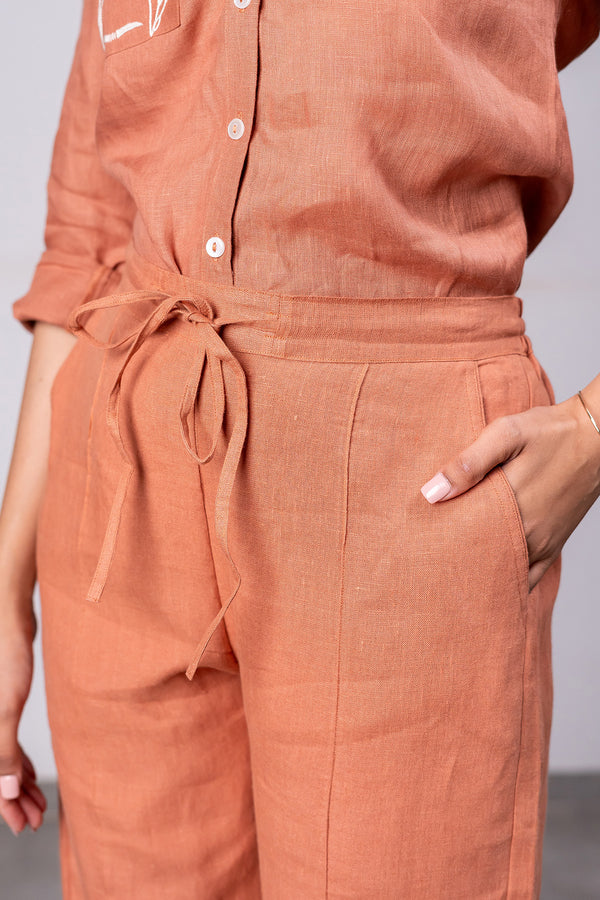Alan Linen Tucks Pants – Sand Brown