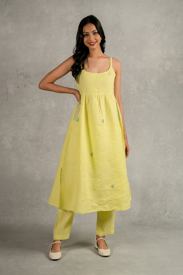 Alicia Strap Panel Dress And Pants Set With Pockets – Lime