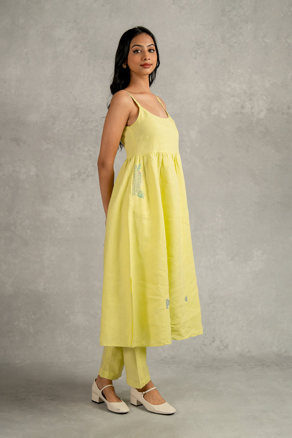Alicia Strap Panel Dress and Pants set with pockets - Lime