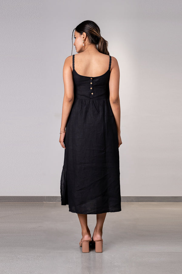 Alicia Strap Panel Dress with pockets - Black